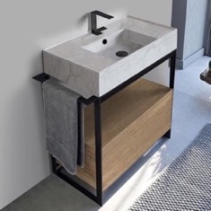 Modern  Console Vanity, Marble Style Sink, 35 inch